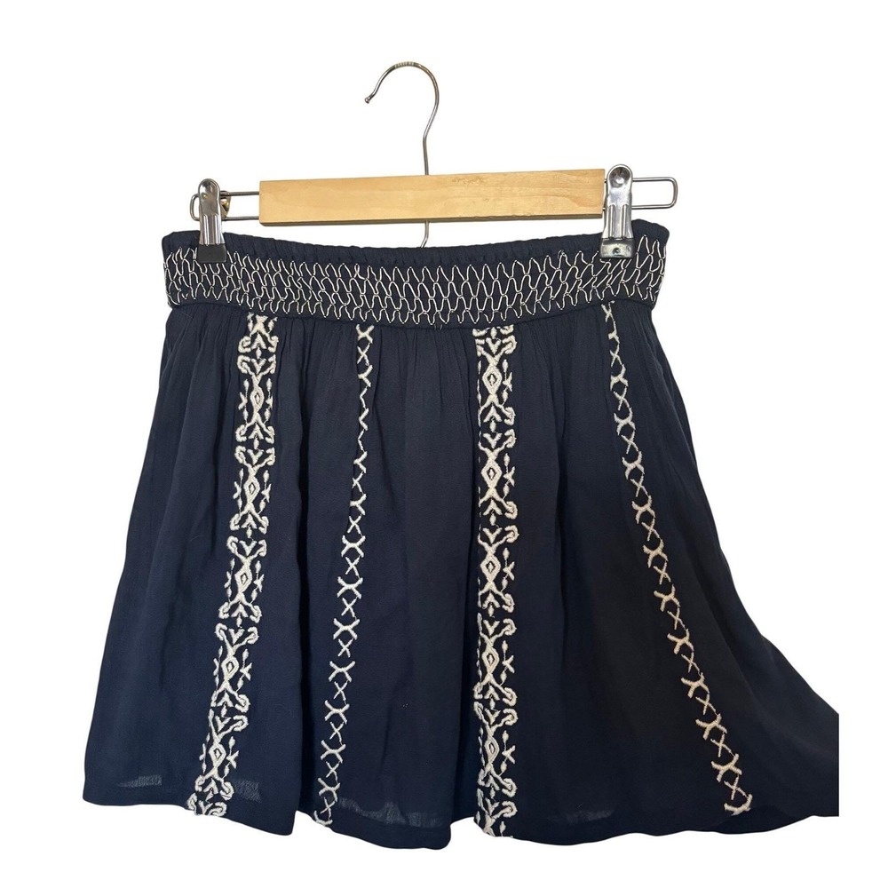 Hollister Y2K Navy Embroidered Boho Mini Skirt Size M